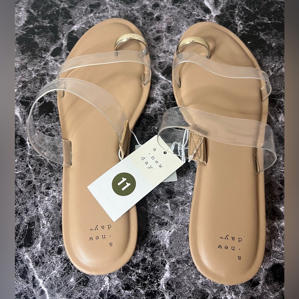 A New Day Womens Honey Metal Toe Loop Double Band Slide Sandals Tan Brown 11 - Picture 3 of 6